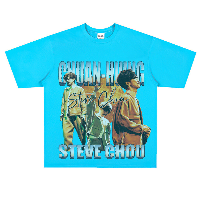 Film Star T Shirt Printed Loose Retro Street Cotton American T-shirt