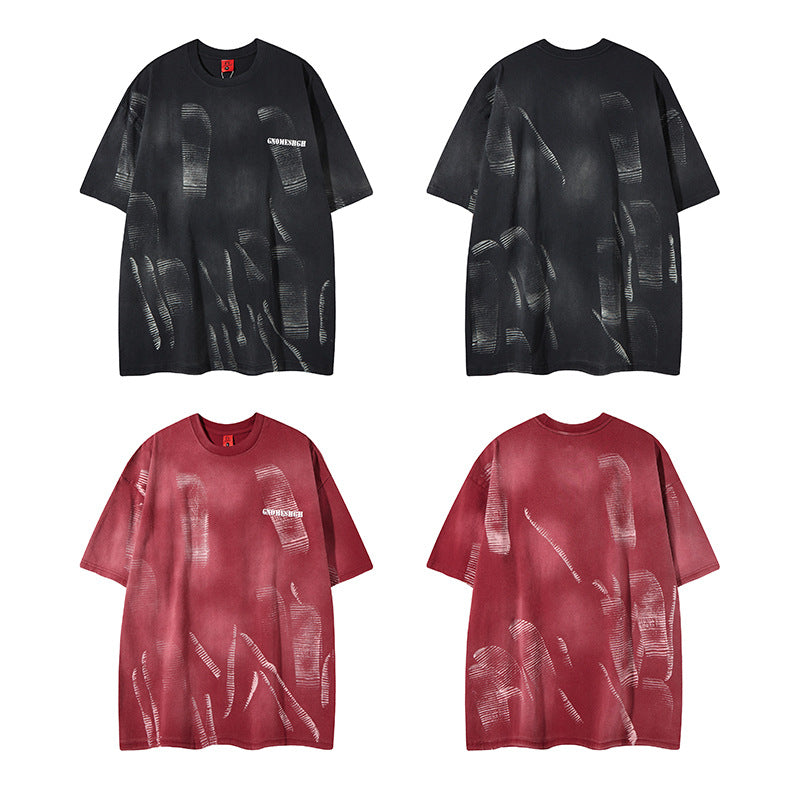Distorted vintage graffiti loose summer round neck short sleeve t-shirt