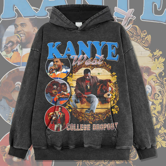 Marcas streetwear usa hip hop kanye print washed hooded sweater