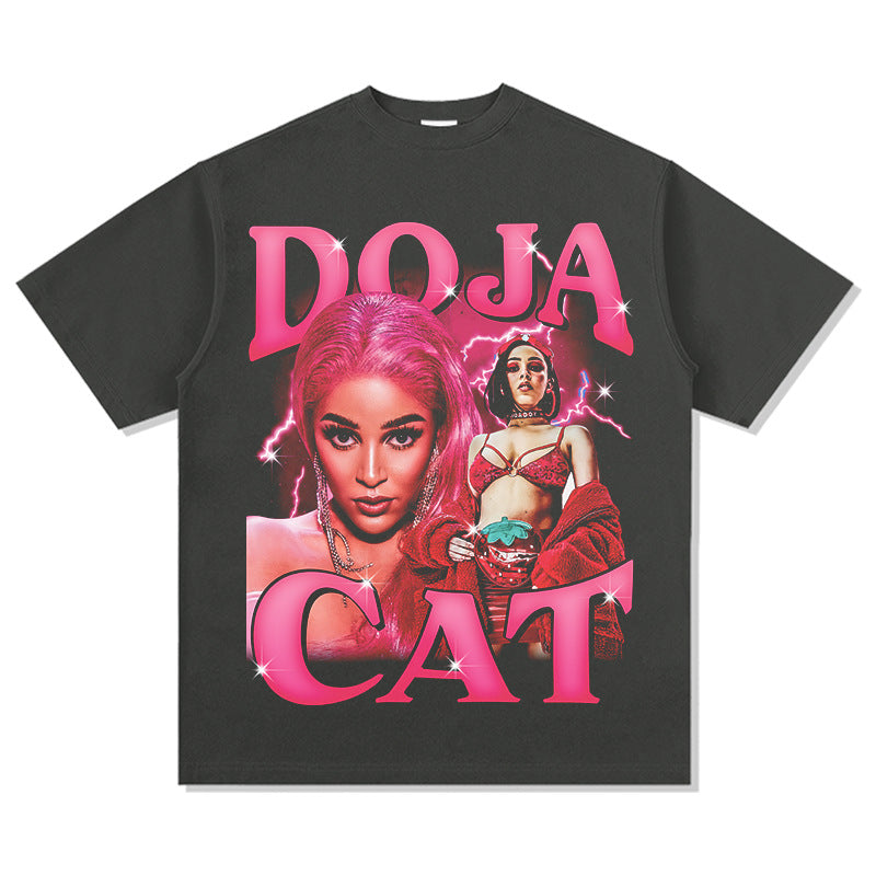 Streetwear masculino hip hop vintage Doja cat print short sleeve t-shirt vintage