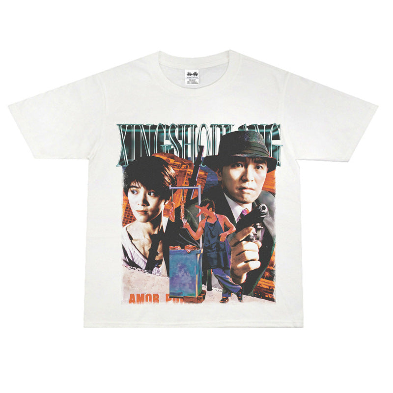 Film Star T Shirt Short Sleeve Loose Retro American Design T-shirt
