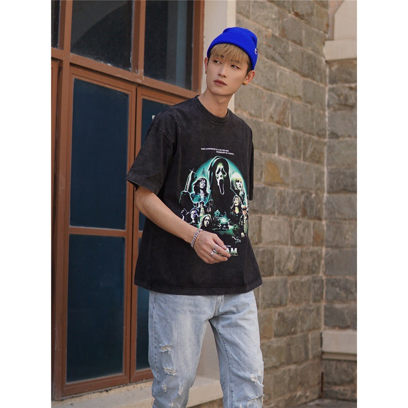 Film Star T Shirt Cotton Loose Nostalgic Short Sleeve American Retro Trendy Niche T-shirt for Men