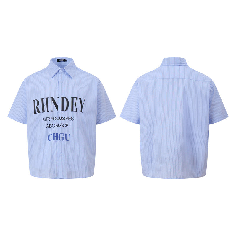 Casual Street Wear Vertical Striped Short Sleeve Shirt Summer Loose Casual Shirt