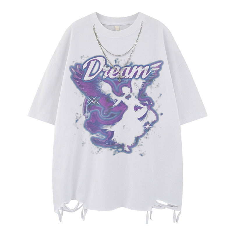 US drip outfits Summer Vintage Angel Muse Casual Loose Short Sleeve T-Shirts