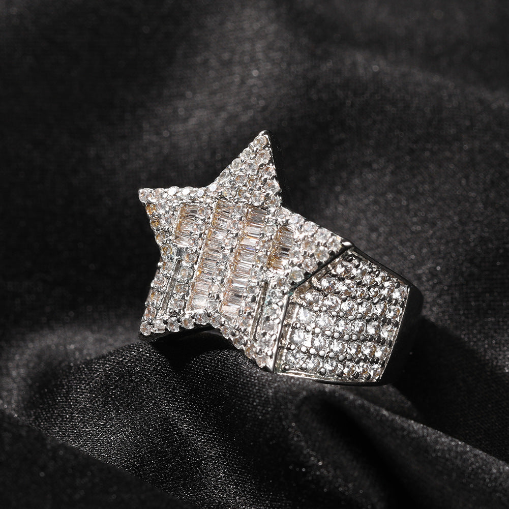 Rings Zircon Hip Hop T Square Pentagram Ring St. Valentine's Spectrum