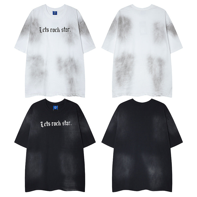 Retro Style Shirt For Men Summer Vintage Wash Old T-Shirt Short Sleeve