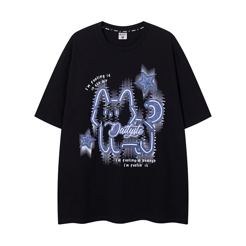 Distorted vintage short-sleeved t-shirt summer oversize casual top
