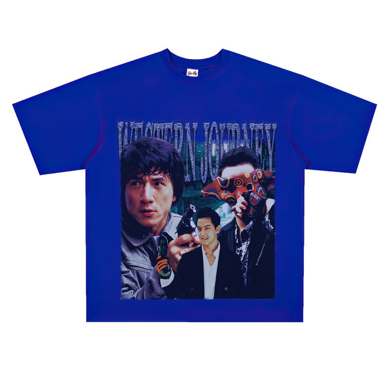 Film Star T Shirt Short Sleeve Loose Retro Nostalgic American Cotton Printed T-shirt
