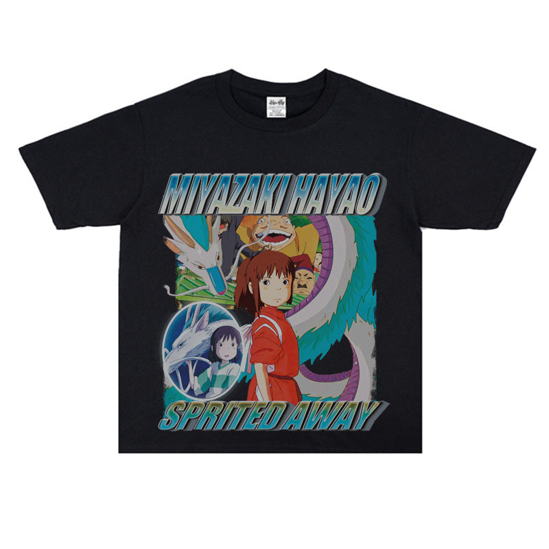Film Star T Shirt Japanese Classic Anime Spirited Away Loose-Fitting Pure Cotton T-shirt Men and Women