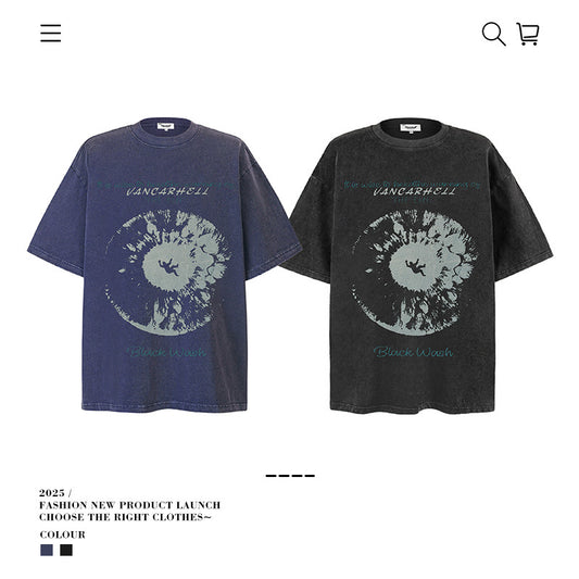 American vintage street T-shirt pure cotton retro men's and women's summer loose half sleeves