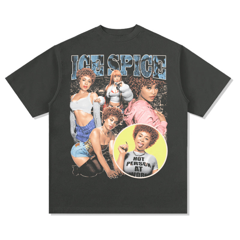 Cool t rapper vintage hip hop Ice Spice print short sleeve t-shirt