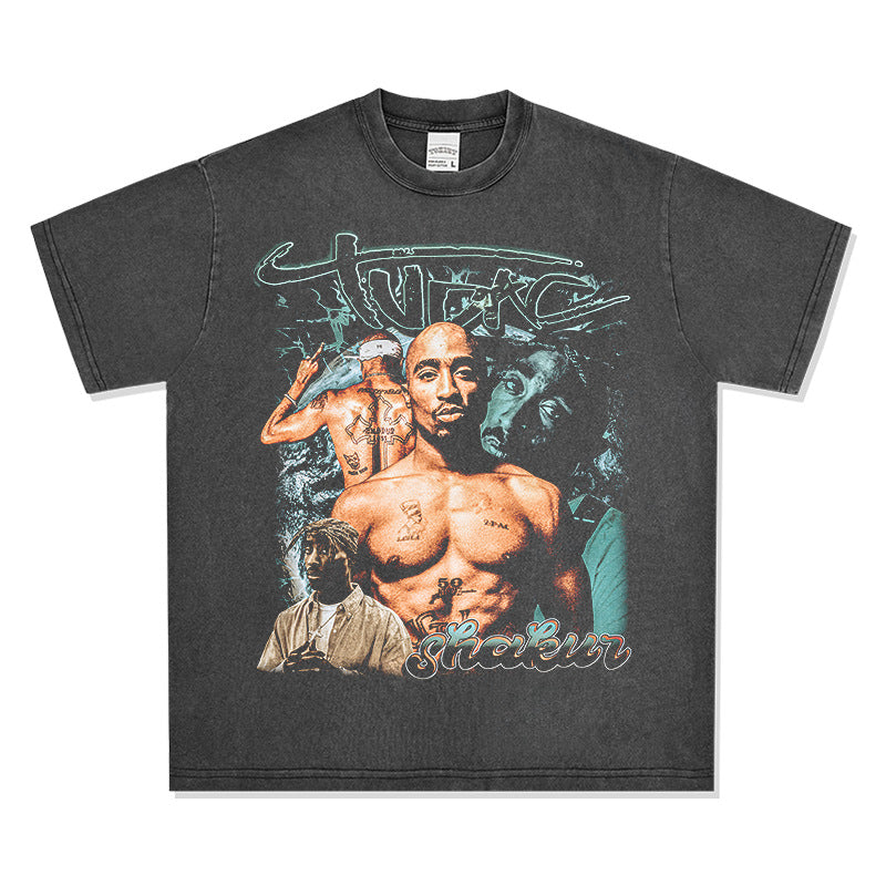 Outfit streetwear vintage hip hop tupac print, short sleeve t-shirt