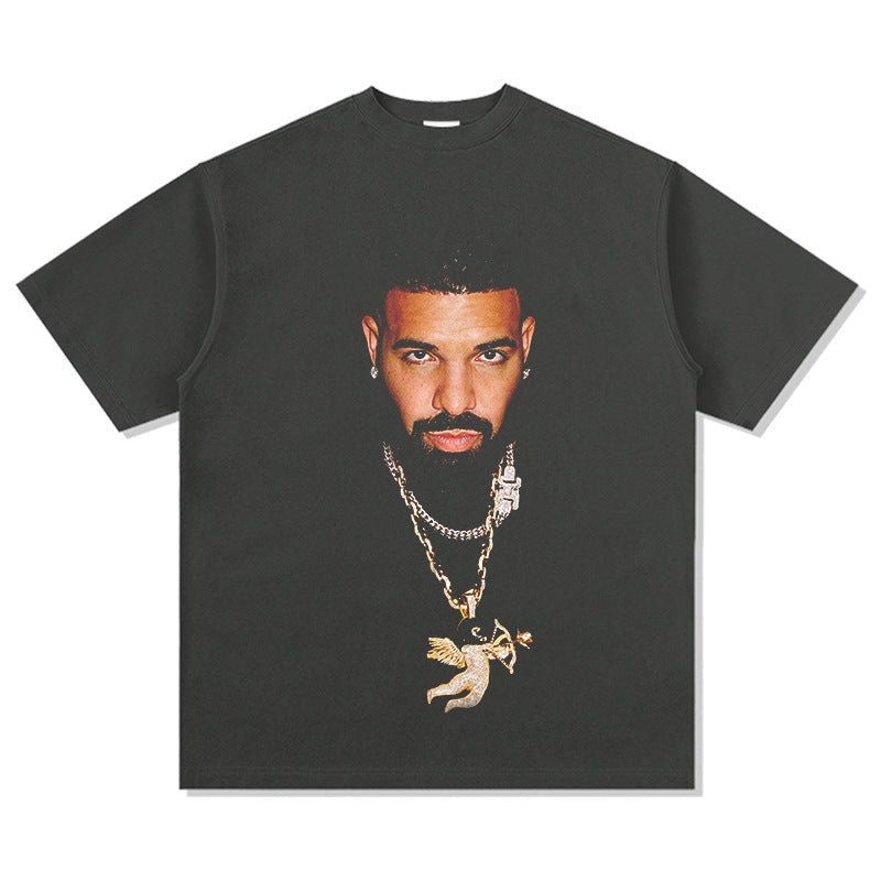 Outfit streetwear Vintage Hip Hop Drake Big Head Print Short Sleeve T-Shirt