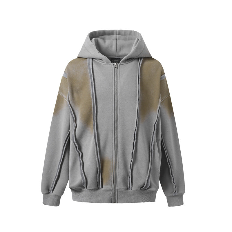 Streetwear Hoodie Make Old Hooded Sweater Hip Hop Loose Cardigan Jacket