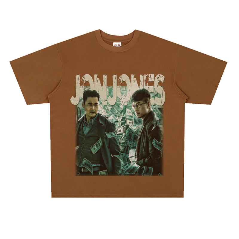Film Star T Shirt Cotton Short Sleeve Loose Retro American Design T-shirt Men