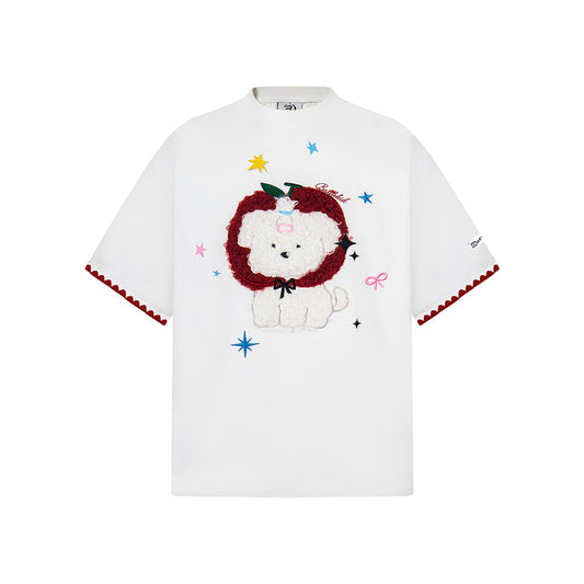 Hip Hop Clothes New York Vintage Embroidered Dog Short Sleeve T-Shirt
