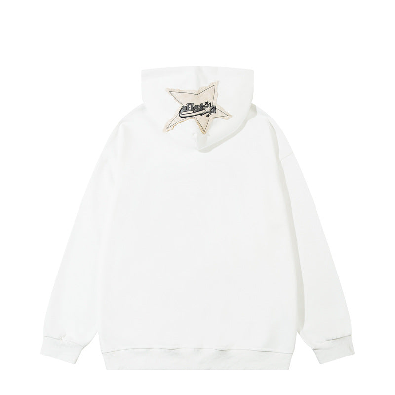 Streetwear Hoodie gradual change print pentagram patch embroidered hooded sweater