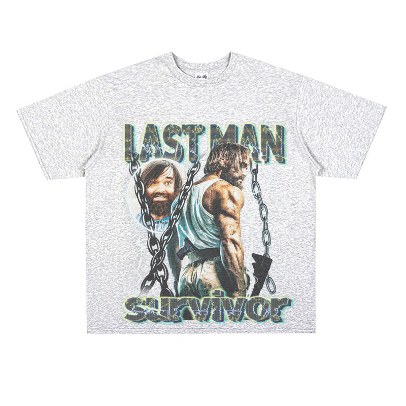 Film Star T Shirt Loose Heavy Retro Street Cotton American T-shirt for Men and Women