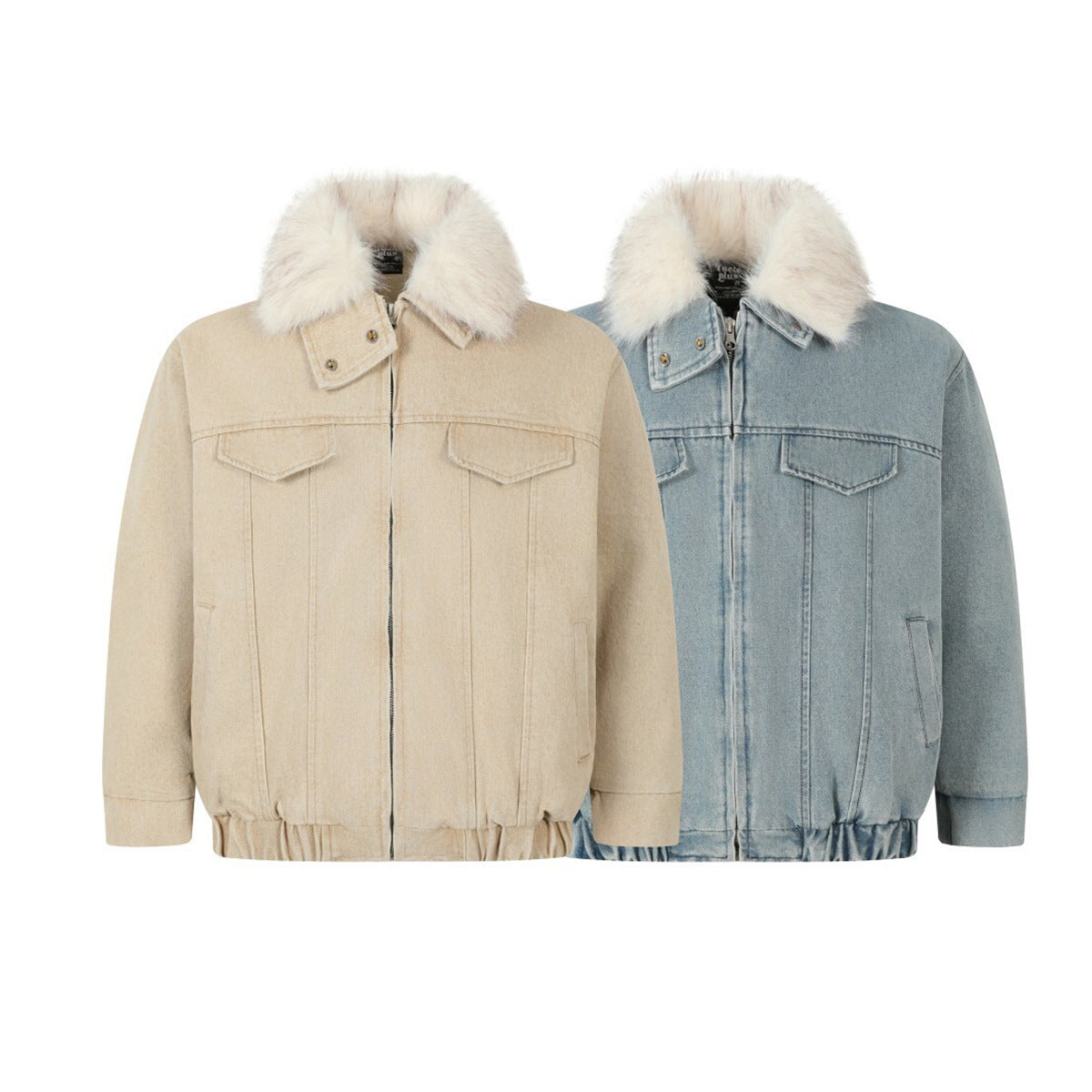 Unisex Down Jacket Men's Winter Fur Collar Denim Cotton