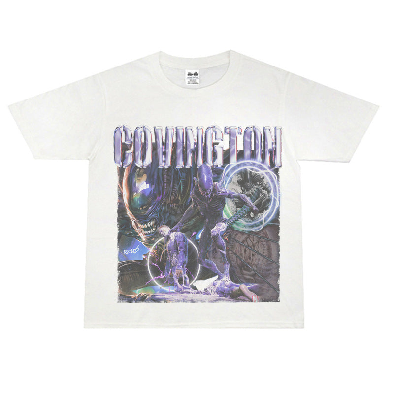 Film Star T Shirt Cotton Short Sleeve Loose Retro Design round Neck Heavy T-shirt Men