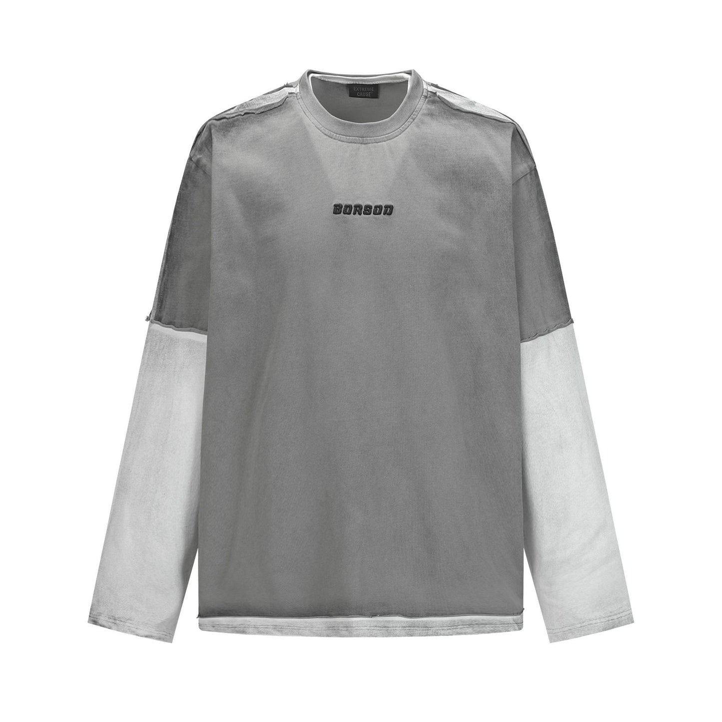 Unisex long-sleeved shirt autum color-blocked fake two-piece
