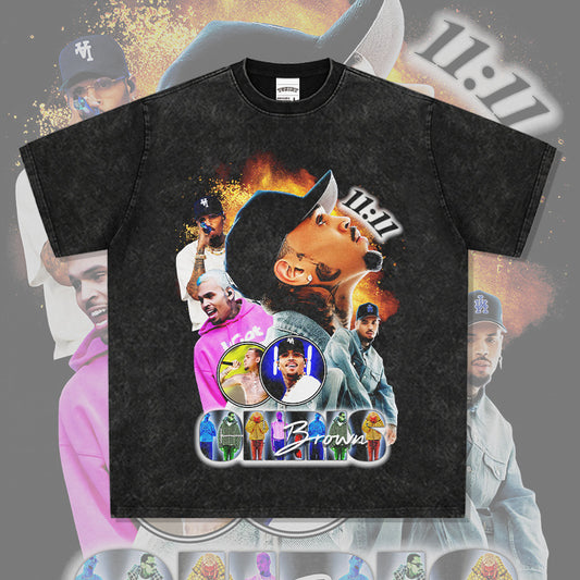 Streetwear masculino hip hop Chris Brown print short sleeve t-shirt