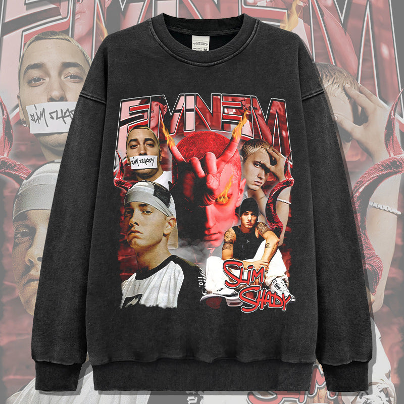 Marcas streetwear usa vintage Eminem print, crew neck sweater