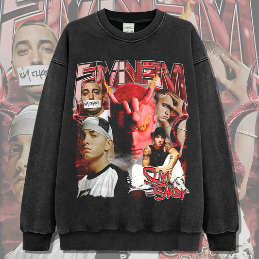 Marcas streetwear usa vintage Eminem print, crew neck sweater