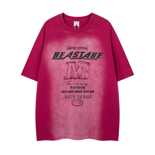 Y2K mens shirt washed network offset cloth embroidery T-shirt