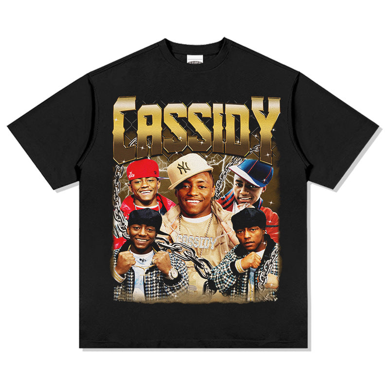 Outfit streetwear vintage hip hop Cassidy print short sleeve t-shirt