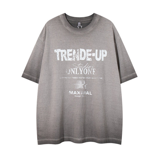 US drip outfits summer retro gradual change wash casual loose short sleeve T-Shirts