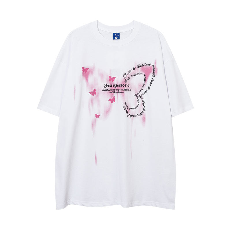 Vintage Tišö Rt Butterfly Graffiti Letter Short Sleeve T-Shirt