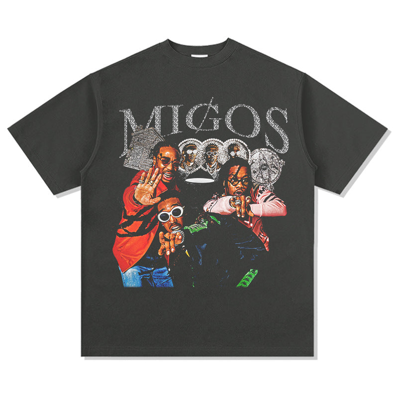 Cool t rapper migos print hip hop short sleeve t-shirt hiphop