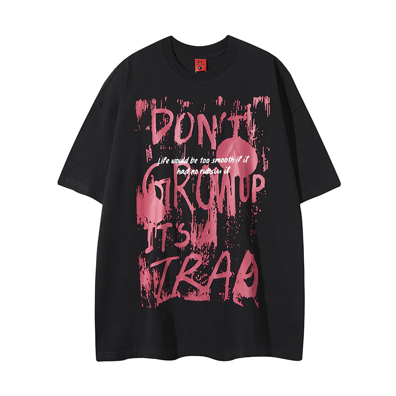 New York Hip Hop Style Graffiti Short Sleeve T-Shirt Summer Loose Crew Neck Top