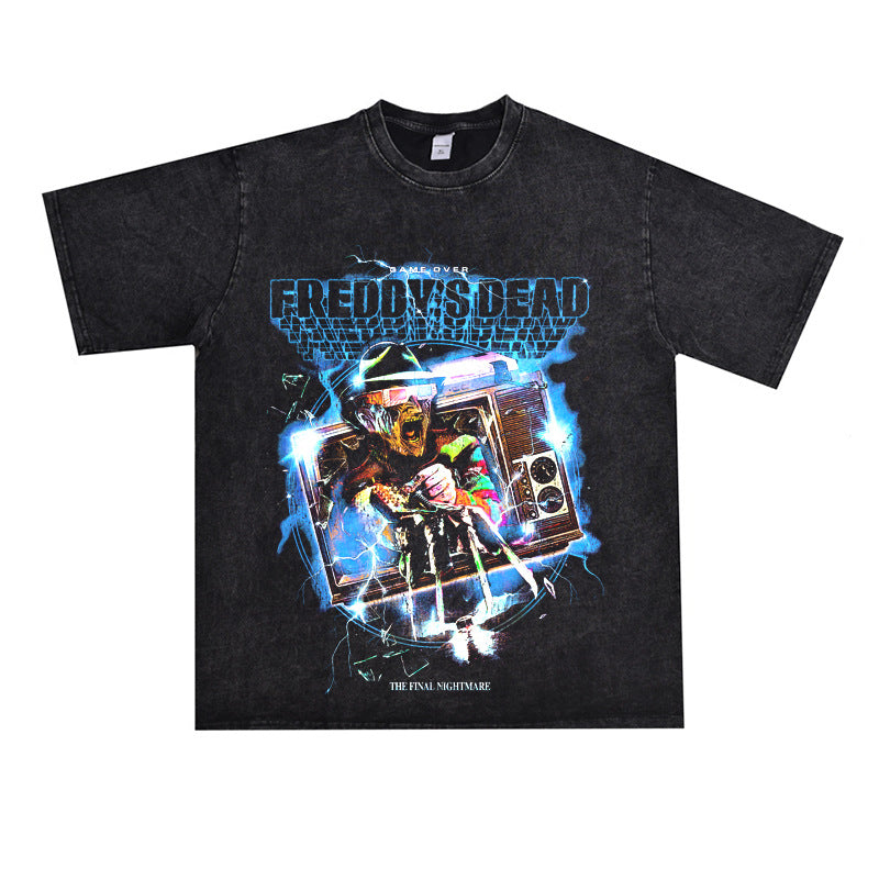 Film Star T Shirt Horror Movie Distressed Fierce Ghost Street Pure Cotton Loose Short Sleeve Trendy Heavy T-shirt Men