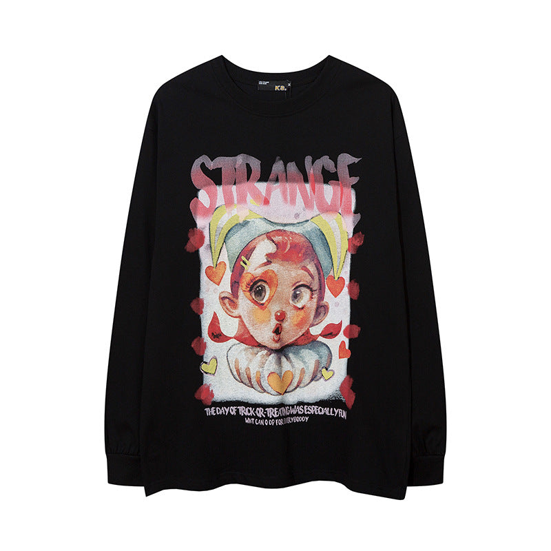 Vintage T Shirts Hip Hop Clown Print Long Sleeve T-Shirt