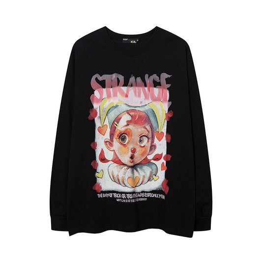 Vintage T Shirts Hip Hop Clown Print Long Sleeve T-Shirt