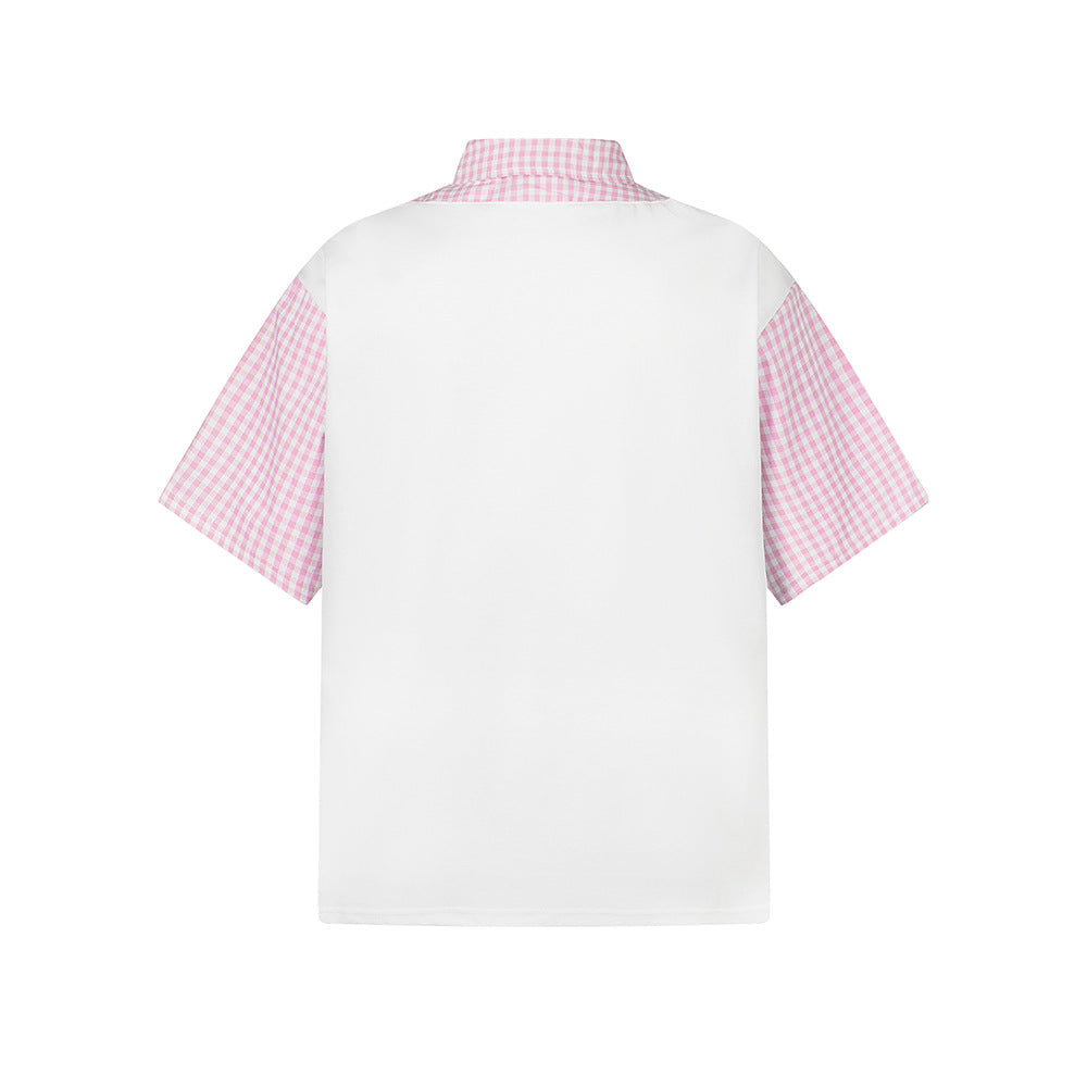 Nostalgia T Shirts Vintage Short Sleeve T-Shirt Embroidered Lapel Top