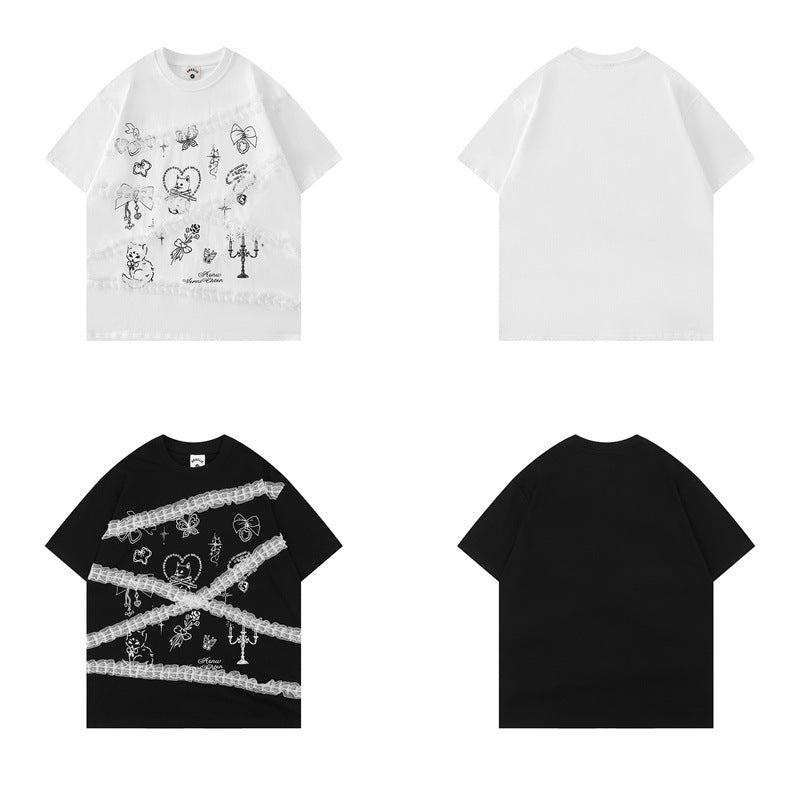 US drip outfits Summer Vintage Casual Loose Short Sleeve T-Shirts