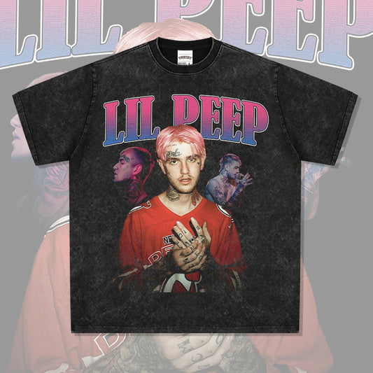 Streetwear masculino hip hop lil peep print short sleeve t-shirt vintage