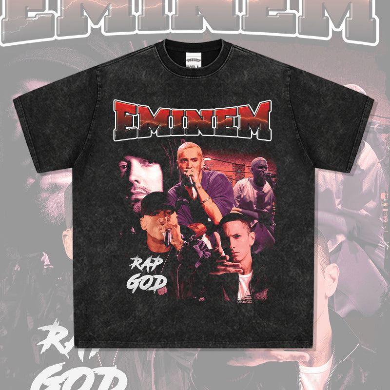 Cool t rapper Eminem Printed Hip Hop Street Short Sleeve T-Shirt