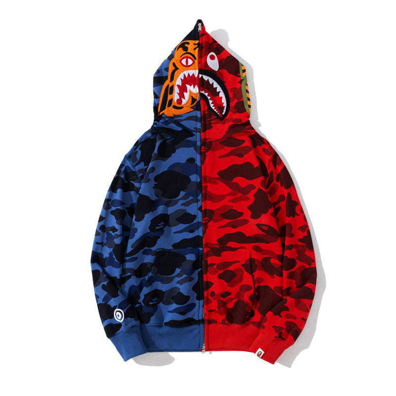 Ape Hoodie Tiger Sewing Color Matching Hooded Embroidered Cardigan Shark Sweater Jacket