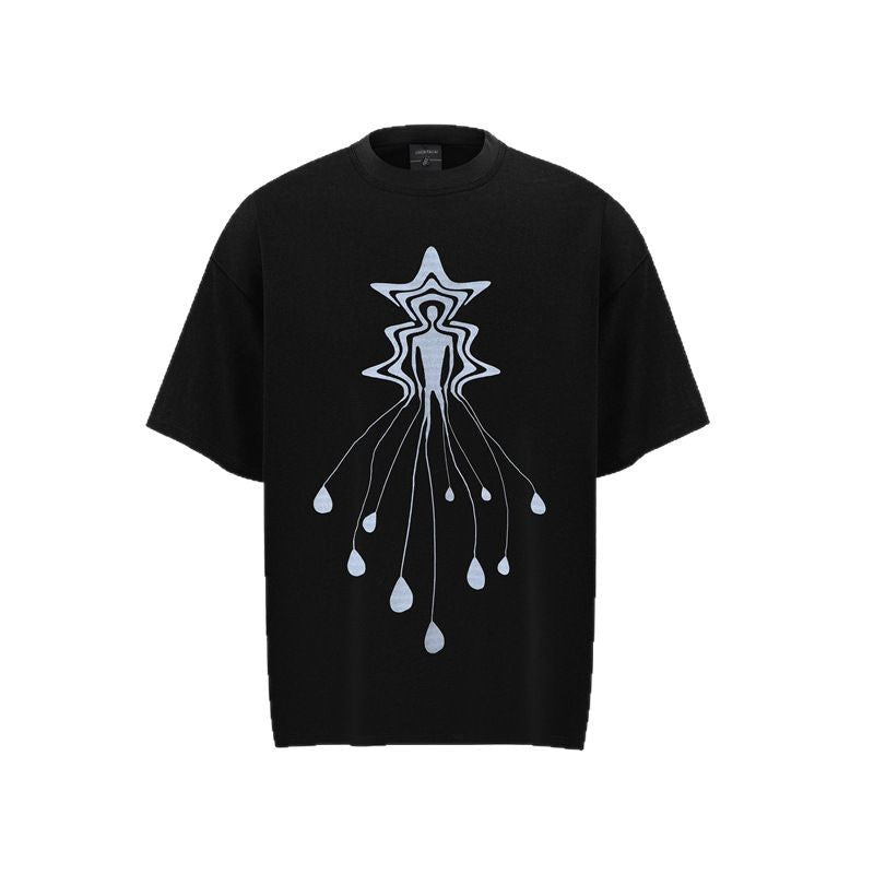Camisas Retros Washed Old Abstract Character Print Short Sleeve T-Shirt