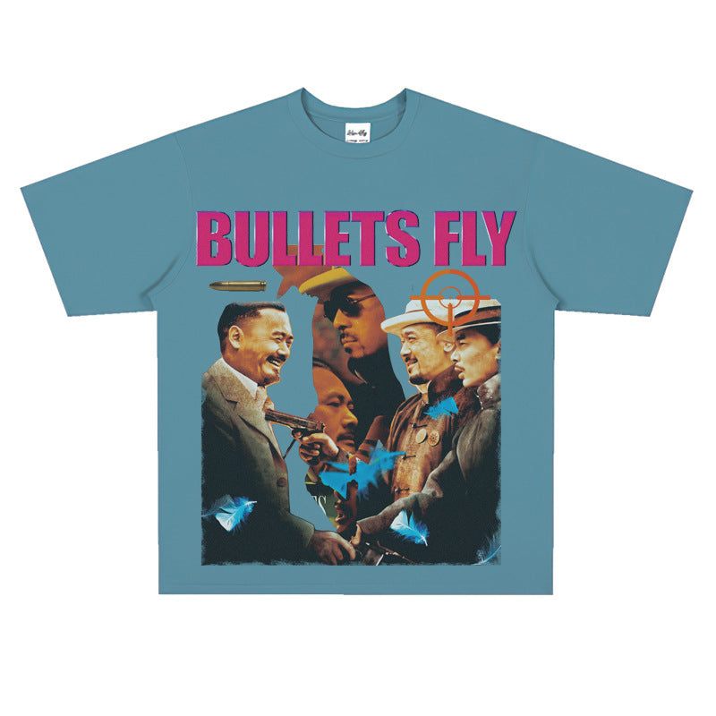 Film Star T Shirt Short Sleeve Retro American Street Heavy Personality T-shirt for Men and Women