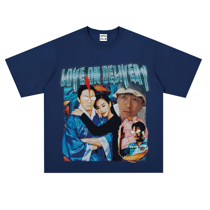 Film Star T Shirt Fragrant Short Sleeve Retro American Street T-shirt for Men and Women