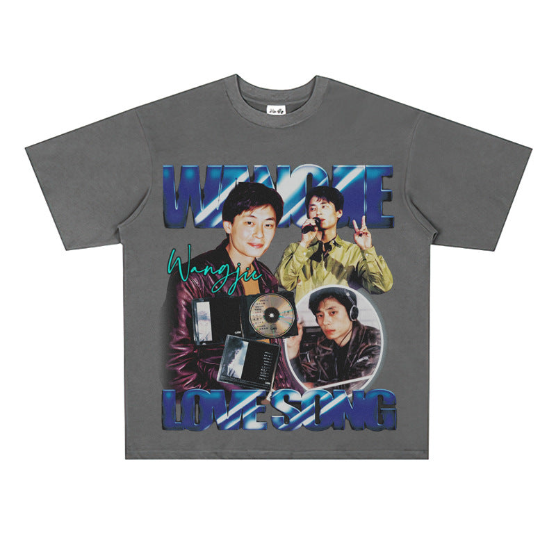 Film Star T Shirt Print Loose Heavy Weight Retro Street Cotton T-shirt
