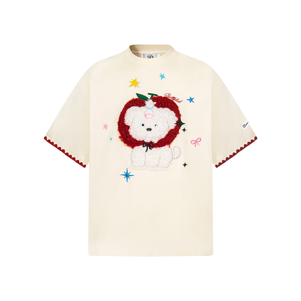 Hip Hop Clothes New York Vintage Embroidered Dog Short Sleeve T-Shirt