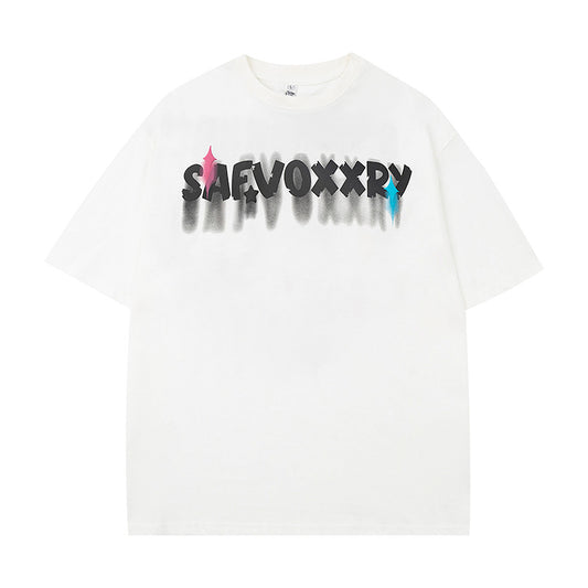 Vintage Usa Shirt Star Graffiti Print Short Sleeve T-Shirt