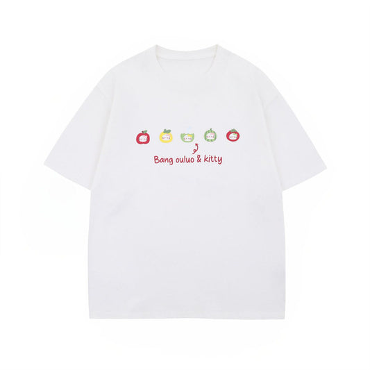 US drip outfits Summer Vintage Fruit Casual Loose Short Sleeve T-Shirts