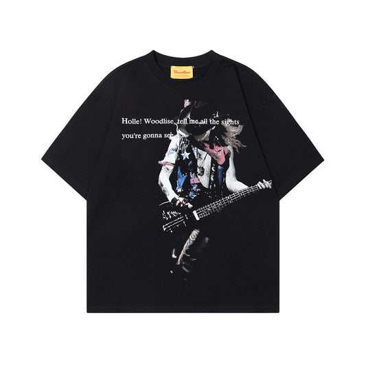 Unisex T-shirts Summer Rock Figure Men's Loose Short Sleeve T-Shirt
